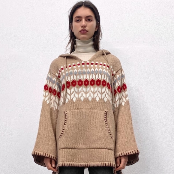 Wool Blend Jacquard Poncho - Picture 2 of 7